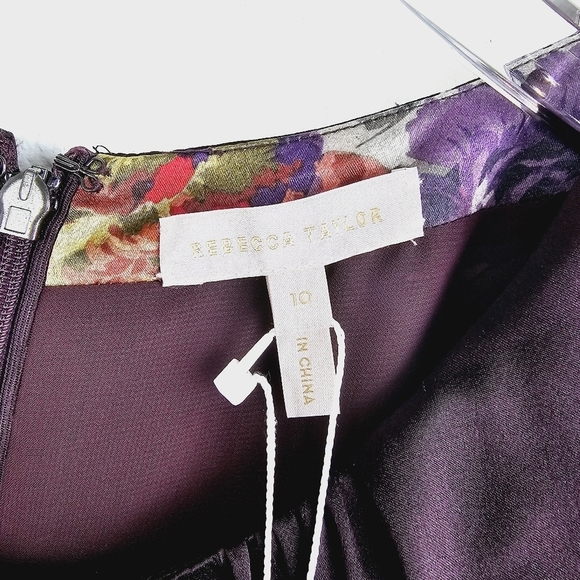 Rebecca Taylor Simone Fleur Silk Midi Dress in Burgundy NWT - Picture 7 of 16